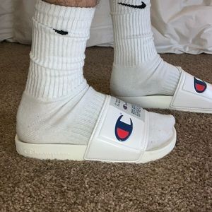 vintage white champion slides